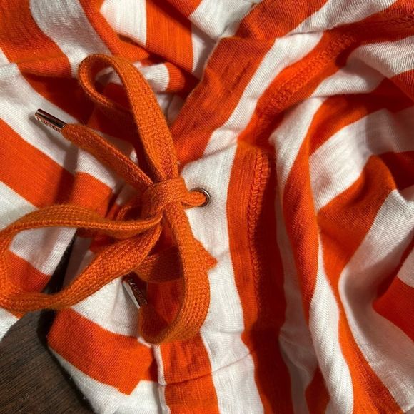 Lauren Ralph Lauren Orange White Stripe Long Sleeve Top Drawstring Waist Sz L - Picture 6 of 9